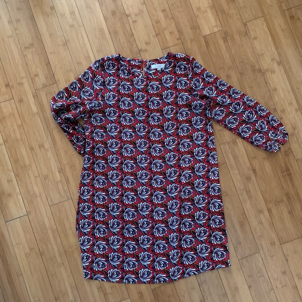 LOFT Swing Dress in Red/Purple Winter Floral